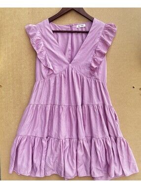 Day + Moon Lavender Pink Ruffle Tiered Babydoll Mini Dress - Size M